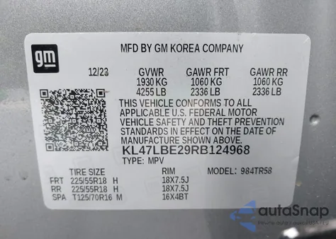 2024 Buick Envista Sport Touring Fwd z USA, uszkodzony, nr VIN KL47LBE29RB124968